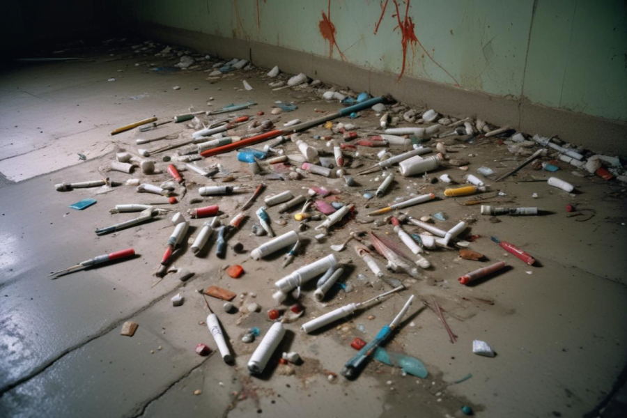Works a group of objects on the floor